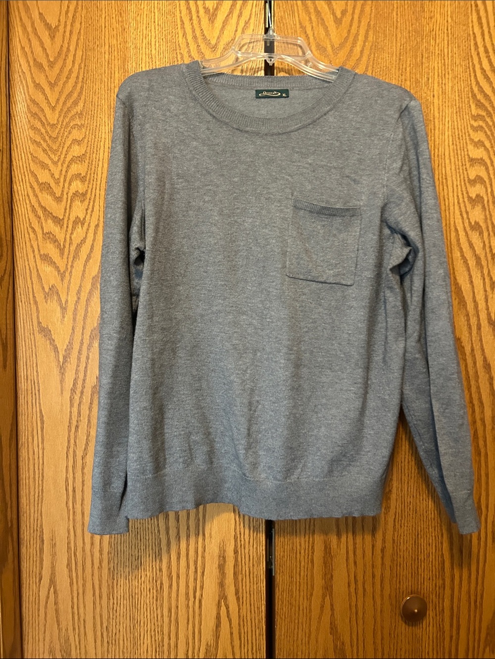 Women’s lightweight Gray Crewneck Sweater with Chest Pocket